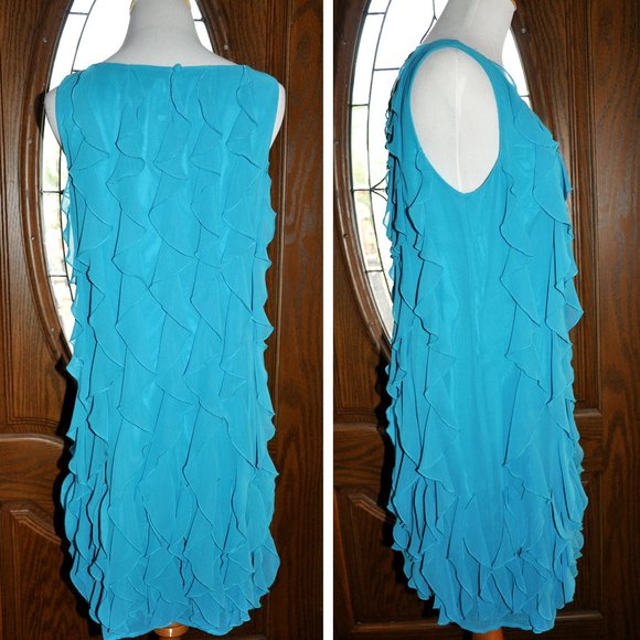 Calvin Klein Short Teal Ruffled Cocktail Gatsby Flapper Dress Size 12 - Picture 4 of 6